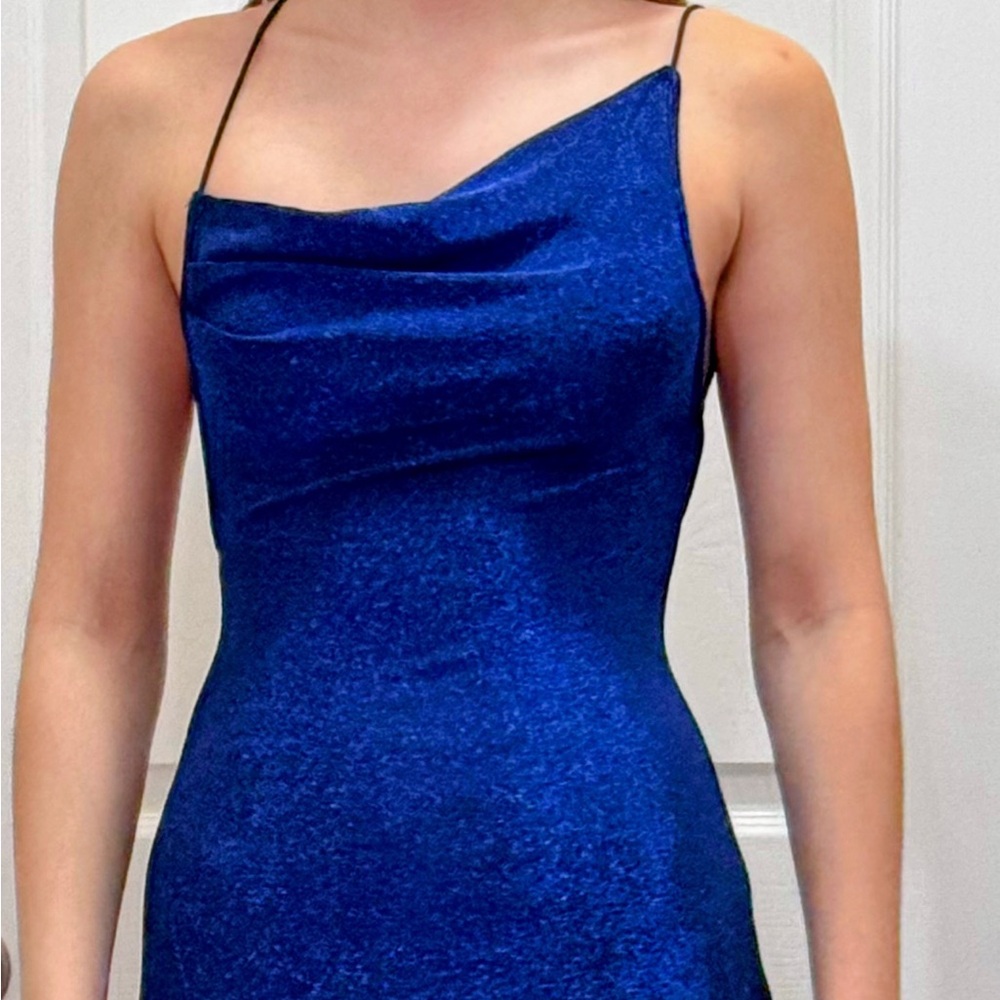 Blue Sleeveless Bodycon Mini Dress with Slit